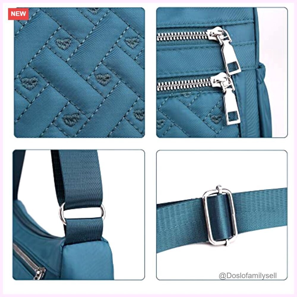 Nylon Crossbody Bag Multi-Pocket Lightweight Work Travel Shoulder Bag - Picture 6 of 7